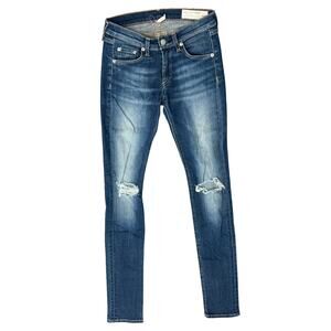 Rag & Bone Distressed Pacifico Dark Wash Low Rise Skinny Ankle Jeans size 25